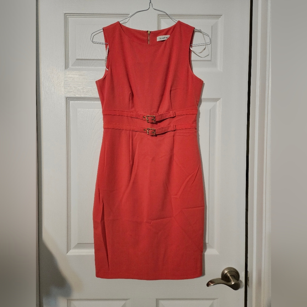 Calvin Klein Coral Double-Belt Midi Dress